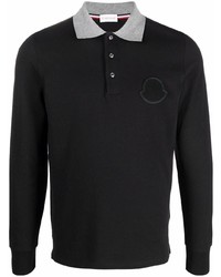 Moncler Knitted Logo Plaque Long Sleeve Polo Shirt