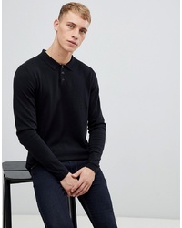 Esprit Knitted Long Sleeve Wool Blend Polo Shirt In Black