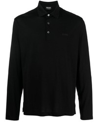 Zegna Logo Print Long Sleeved Polo Shirt