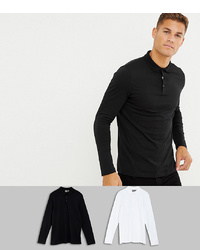 ASOS DESIGN Long Sleeve Jersey Polo 2 Pack Save