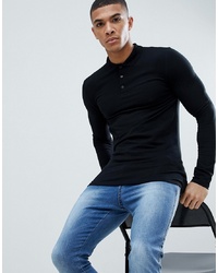 ASOS DESIGN Long Sleeve Muscle Fit Polo In Black