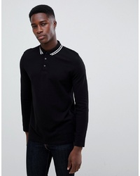 ASOS DESIGN Long Sleeve Pique Polo Shirt With Tipping In Black
