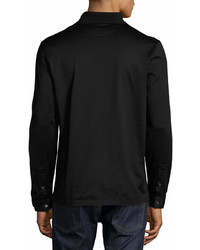 Salvatore Ferragamo Long Sleeve Polo Shirt With Gancini Chest Embroidery Black