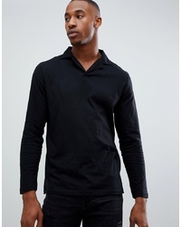 ASOS DESIGN Long Sleeve Polo With Revere Collar In Black