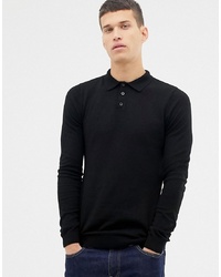 ASOS DESIGN Muscle Fit Knitted Polo In Black