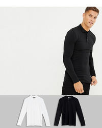 ASOS DESIGN Muscle Fit Long Sleeve Jersey Polo 2 Pack Save