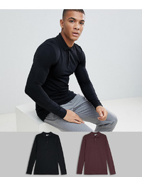 ASOS DESIGN Muscle Fit Long Sleeve Polo In Jersey 2 Pack Save