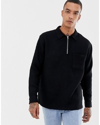 Mennace Oversized Shirt With Half Zip In Black