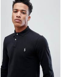 Polo Ralph Lauren Pique Polo Long Sleeve Slim Fit In Black