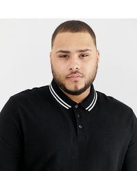 ASOS DESIGN Plus Relaxed Long Sleeve Pique Polo Shirt With Tipping In Black