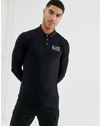 EA7 Train Core Id Slim Fit Long Sleeve Logo Polo Shirt With Stretch In Black