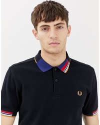 Fred Perry Abstract Collar Pique Polo In Black