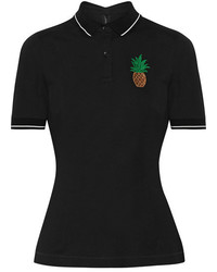 Dolce & Gabbana Appliqud Cotton Piqu Polo Shirt Black