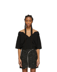 Alexander Wang Black Wool Tulle Illusion Polo Sweater