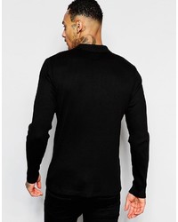 Asos Brand Long Sleeve Extreme Muscle Jersey Ribbed Polo In Black
