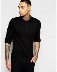 Asos Brand Long Sleeve Extreme Muscle Jersey Ribbed Polo In Black