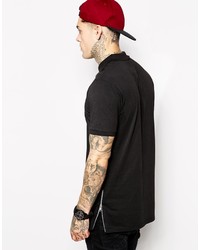 Asos Brand Longline Polo Shirt In Jersey With Side Zips