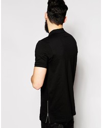 Asos Brand Longline Polo Shirt In Jersey With Side Zips