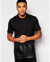 Asos Brand Longline Polo Shirt With Faux Leather Dropped Hem