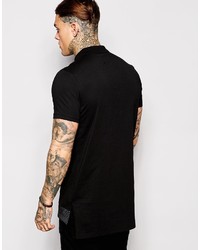Asos Brand Longline Polo Shirt With Mesh Cut Sew And Dropped Hem
