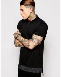 Asos Brand Longline Polo Shirt With Mesh Cut Sew And Dropped Hem