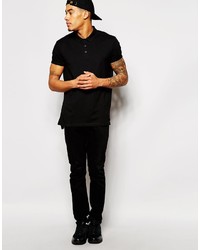 Asos Brand Longline Polo Shirt With Roll Sleeves Dropped Hem
