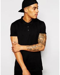 Asos Brand Longline Polo Shirt With Roll Sleeves Dropped Hem