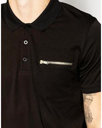Asos Brand Longline Polo Shirt With Zip Pocket