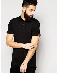 Asos Brand Longline Polo Shirt With Zip Sleeves And Dropped Hem