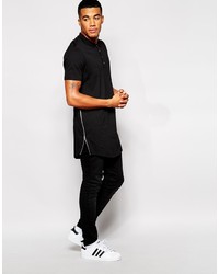 Asos Brand Super Longline Polo Shirt With Side Zips Curved Hem