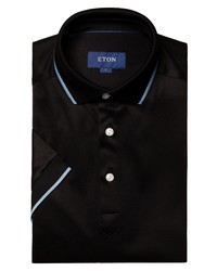 Eton Contemporary Fit Filo Di Scozia Short Sleeve Polo In Black At Nordstrom