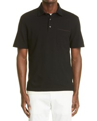 Zegna Essential Cotton Pique Pocket Polo In Blk Sld At Nordstrom