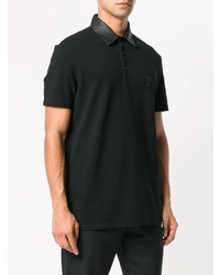 Versace Collection Faux Leather Collar Polo Shirt