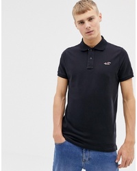 Hollister Icon Logo Modern Collar Pique Polo Slim Muscle Fit In Black