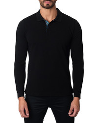Jared Lang Long Sleeve Cotton Blend Polo Shirt Black