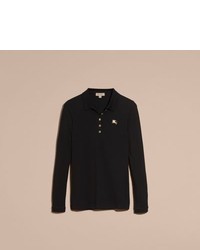 Burberry Long Sleeved Stretch Cotton Piqu Polo Shirt