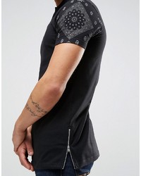 Asos Longline Muscle Polo Shirt With Contrast Bandana Sleeves And Side Zips