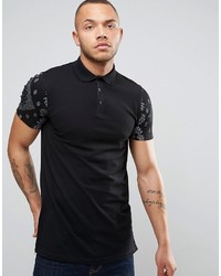 Asos Longline Muscle Polo Shirt With Contrast Bandana Sleeves And Side Zips