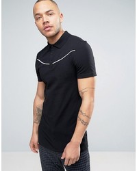 Asos Longline Muscle Polo Shirt With Contrast Western Yoke Piping