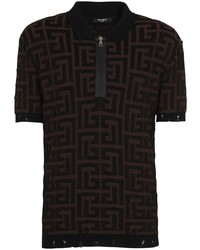 Balmain Monogram Jacquard Knitted Polo Shirt
