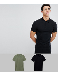 ASOS DESIGN Muscle Fit Pique Polo 2 Pack Save
