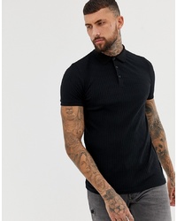 ASOS DESIGN Muscle Fit Polo In Rib In Black