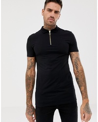 ASOS DESIGN Muscle Fit Polo With Zip Neck In Black