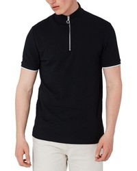Topman Muscle Fit Quarter Zip Tipped Polo