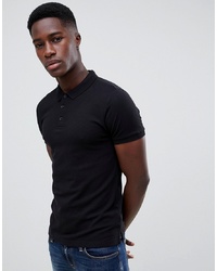New Look Muscle Fit Ribbed Polo In Black