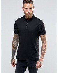 Asos Muscle Fit Ribbed Polo Shirt With Roll Sleeve In Black