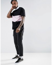 Asos Oversized Rugby Polo Shirt With Contrast Panel In Black
