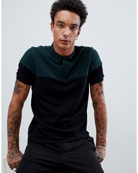 Fred Perry Panelled Pique Polo In Blackgreen