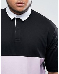 Asos Plus Oversized Rugby Polo Shirt With Contrast Panel In Black