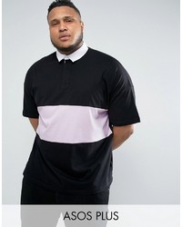 Asos Plus Oversized Rugby Polo Shirt With Contrast Panel In Black